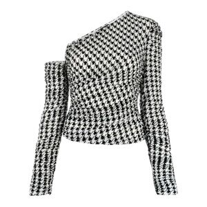 DAVID KOMA Houndstooth-Print One-Shoulder Top